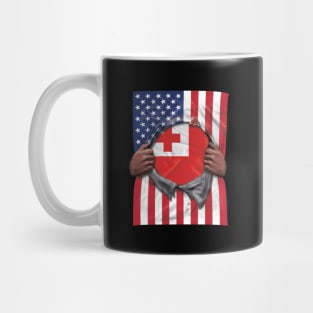 Tonga Flag American Flag Ripped - Gift for Togan From Tonga Mug